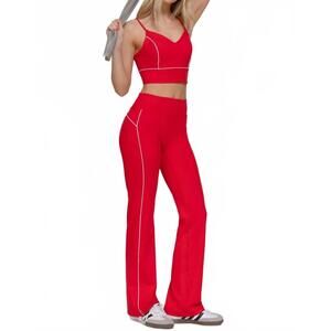 NEW ACTIVE BASIC piping workout pants in red